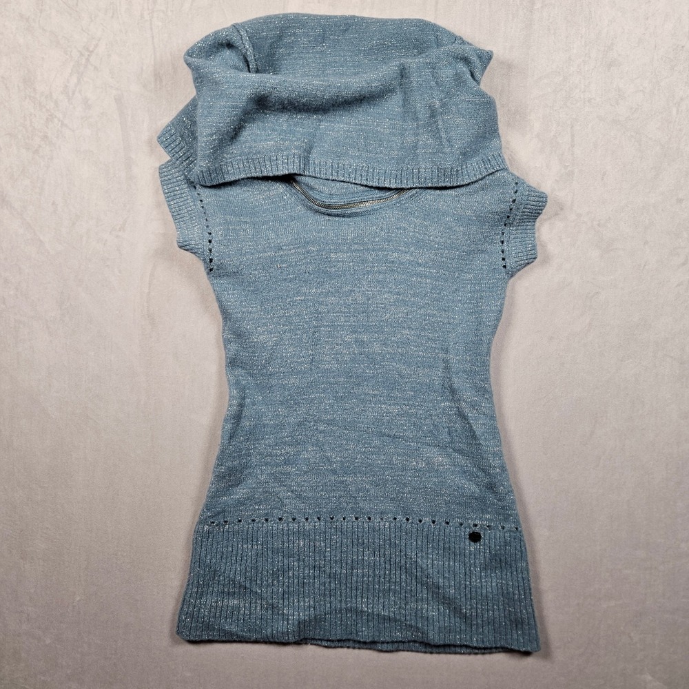 Armani Exchange Sweater Womens Small Blue Zip Cowl Neck Metallic Wool Angora